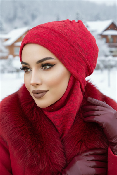 Kırmızı Desen Maskeli Bere