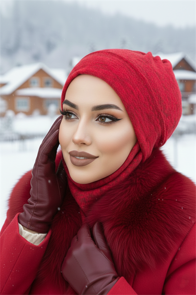 Kırmızı Desen Maskeli Bere