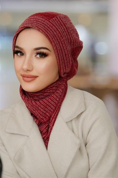 Bordo Desen Tesettür Bere ve Etol Takım