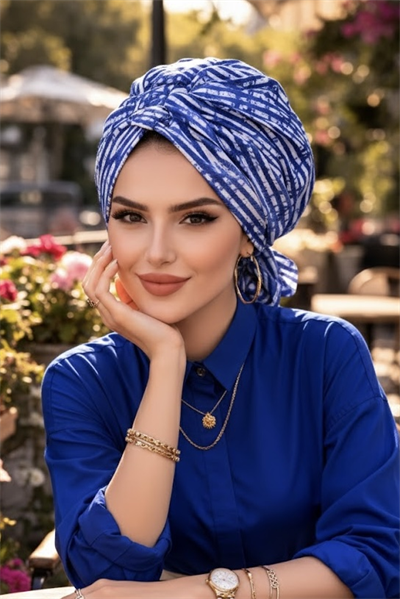 Kot Mavi Çizgili Tokalı Bone