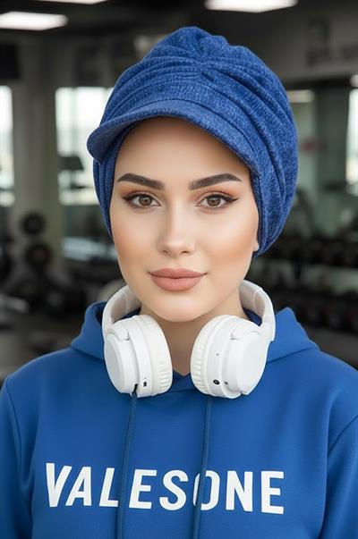 Kot Mavi Desen Tesettür Şapka Bone