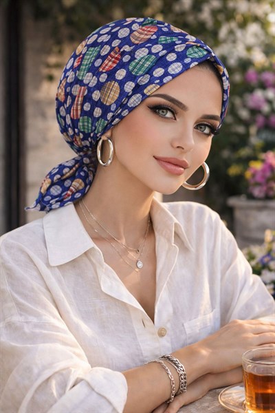 Kot Mavi Puan Desen Tokalı Bone