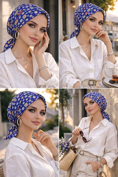 Kot Mavi Puan Desen Tokalı Bone