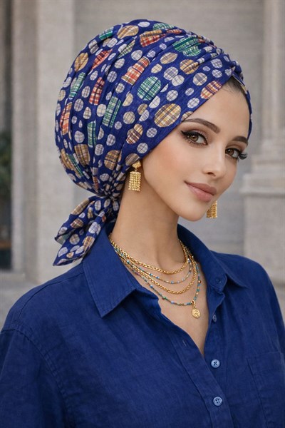 Kot Mavi Puan Desen Tokalı Bone