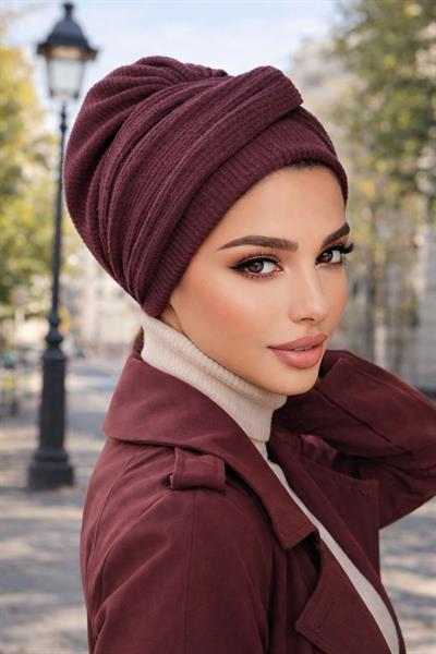 Koyu Bordo Burgu Bantlı Bone