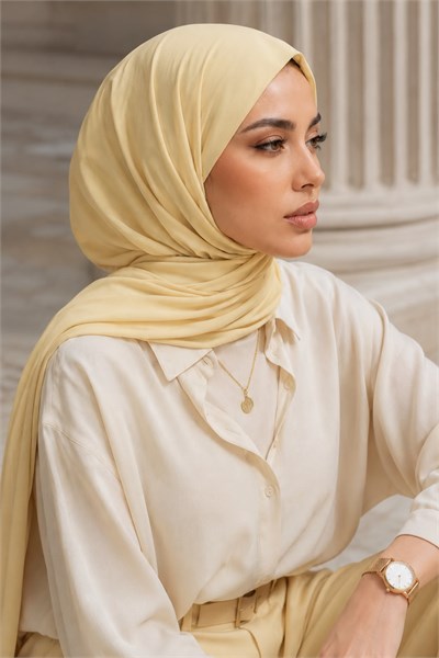 Başak Sarı Çıtçıtlı Şal / Çıtçıtlı Eşarp / Büzgülü Şal