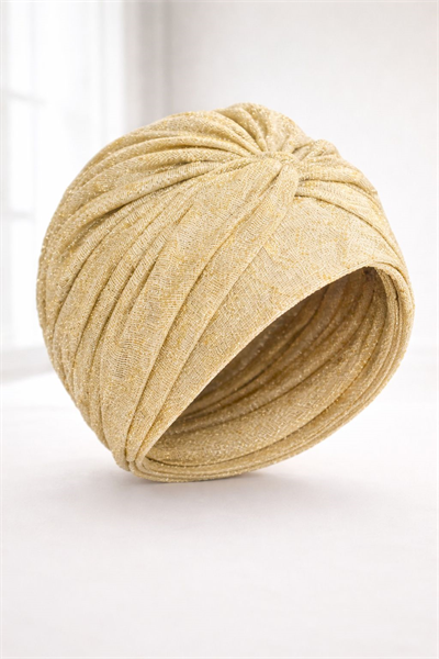 Krem Gold Yaldızlı Burgu Bantlı Hazır Abiye Bone