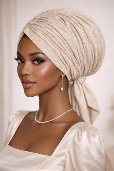 Krem Işıltılı Tokalı Bone