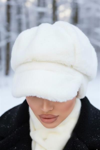 Krem Kürk Şapka ve Etol Takım