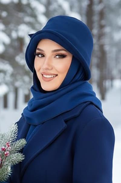 Lacivert Aksesuarlı Vintage Şapka