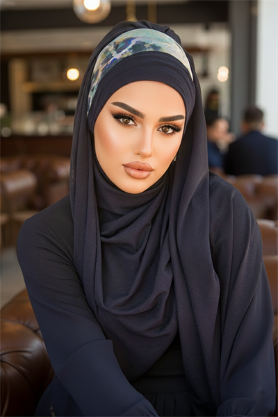 Lacivert Batik Desen Bandana Hazır Şal
