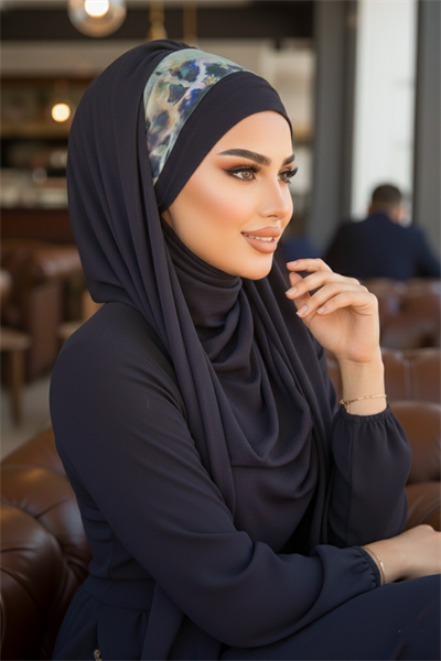 Lacivert Batik Desen Bandana Hazır Şal