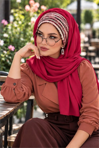 Orkide Pembe Ekru Desenli Bandana Şal / Bağcıksız Şal