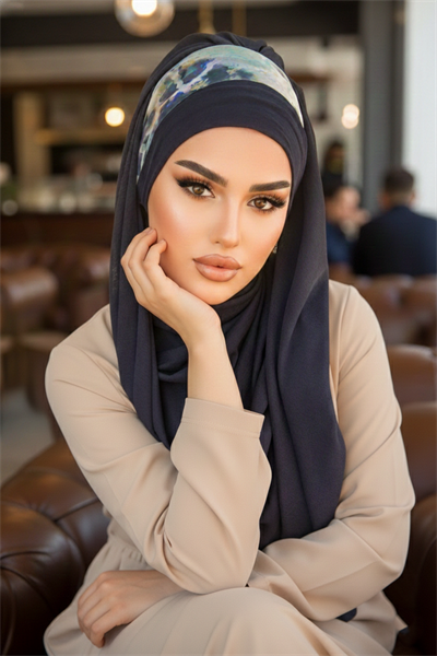 Lacivert Batik Desen Bandana Hazır Şal