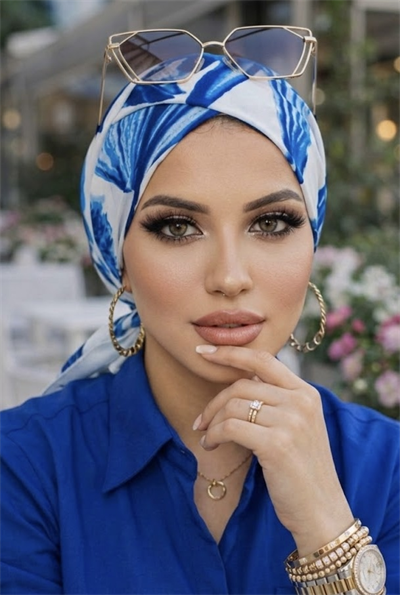 Lacivert Beyaz Yaprak Desen Çapraz Bone