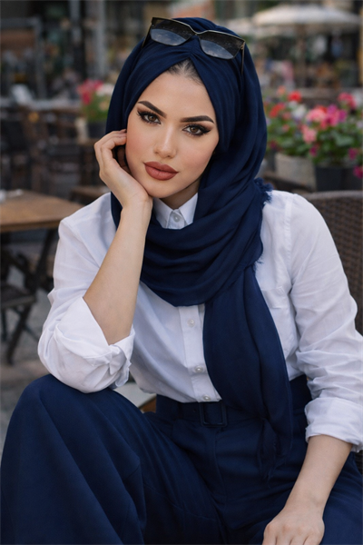 Lacivert Büzgülü Hazır Şal