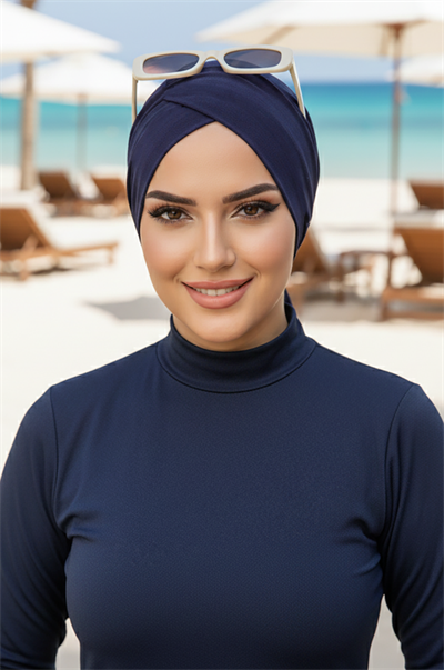 Lacivert Çapraz Deniz - Havuz Bonesi