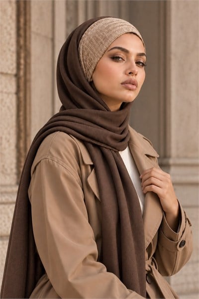 Sütlü ve Acı Kahve Kombinli Bandana Şal / Bağcıksız Şal 