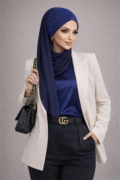 Lacivert Detaylı Hazır Abiye Şal