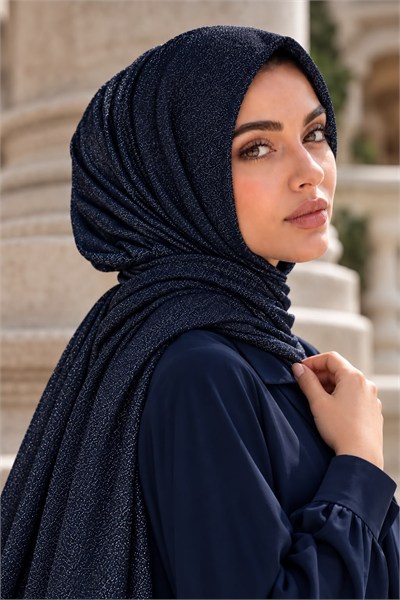 Lacivert Işıltılı Abiye Şal / Çıtçıtlı Şal 2 metre şal Boyu / Hazır Eşarp Şal