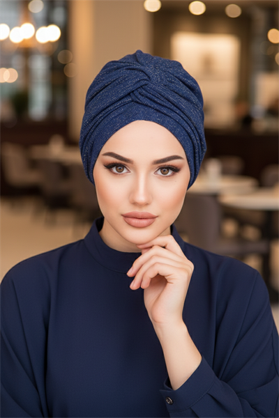 Lacivert Işıltılı Burgu Detaylı Bone