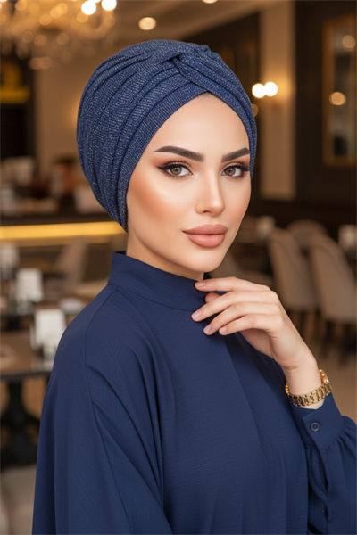 Lacivert Işıltılı Burgu Detaylı Bone