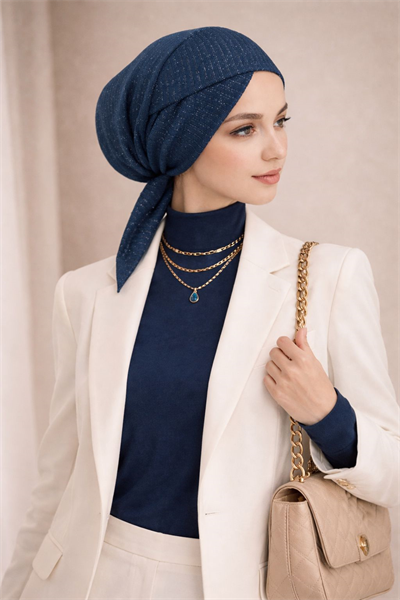 Lacivert Işıltılı Çapraz Bantlı Bone