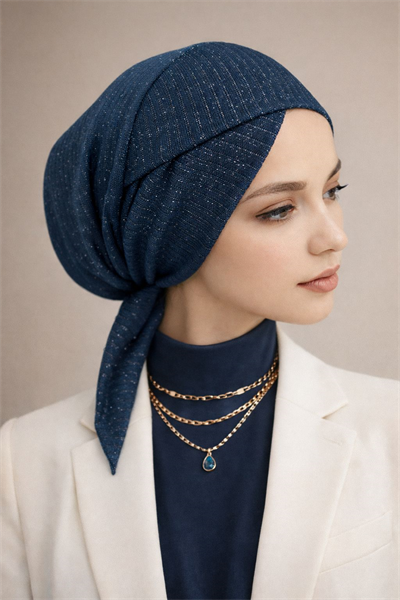 Lacivert Işıltılı Çapraz Bantlı Bone