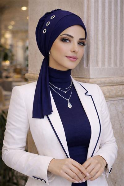 Lacivert Metal Detaylı Atkılı Bone