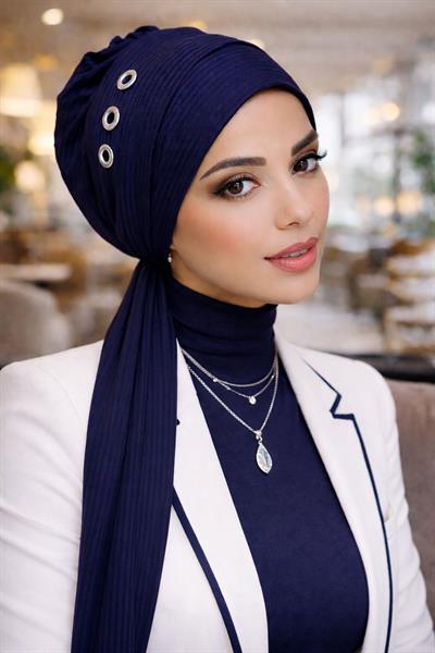 Lacivert Metal Detaylı Atkılı Bone