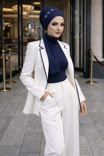 Lacivert Metal Detaylı Atkılı Bone