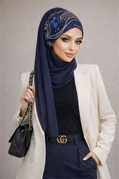 Lacivert Payetli Abiye Şal