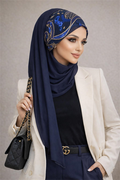 Lacivert Payetli Abiye Şal