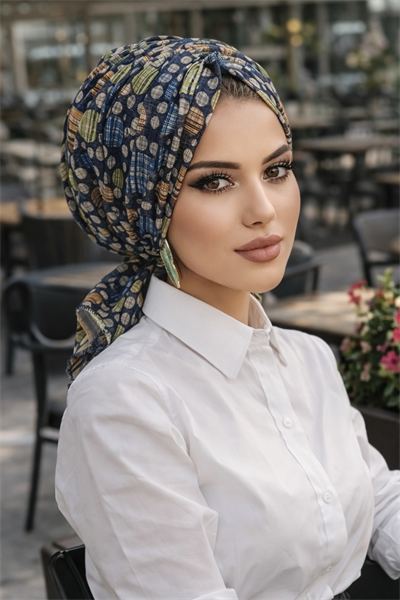 Lacivert Puan Desen Tokalı Bone