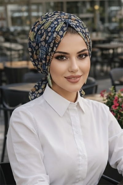 Lacivert Puan Desen Tokalı Bone