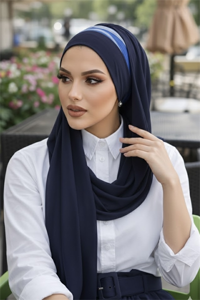 Lacivert Saks Batik Desen Bandana Şal