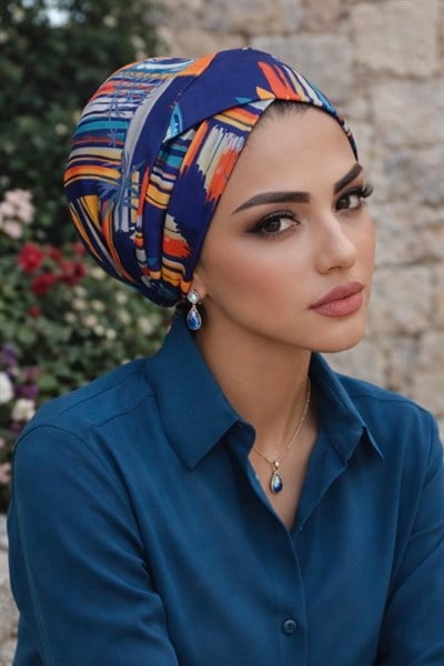 Lacivert Suluboya Desen Çapraz Bone