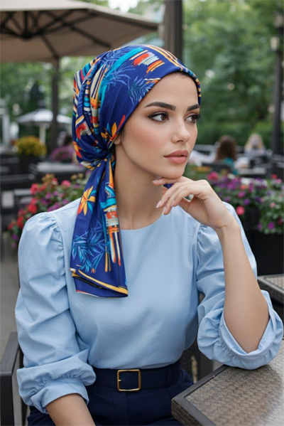 Lacivert Suluboya Desen Eşarp Bone