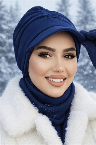 Lacivert Tesettür Şapka Ve Etol Takım