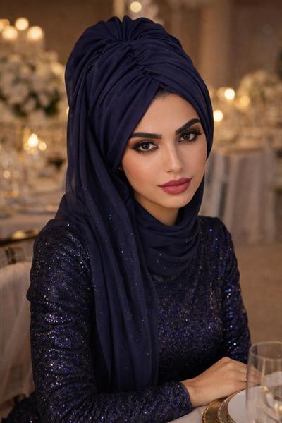 Lacivert Tokalı Abiye Bone Şal / Hazır Duvak