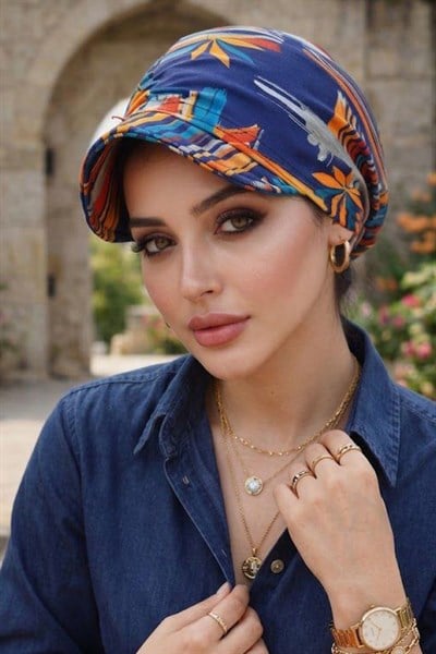 Lacivert Turuncu Şapka Bone