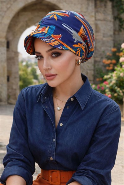 Lacivert Turuncu Şapka Bone