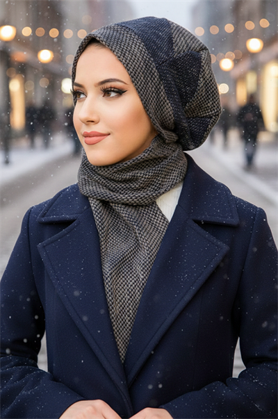 Lacivert Vizon Garnili Tesettür Bere