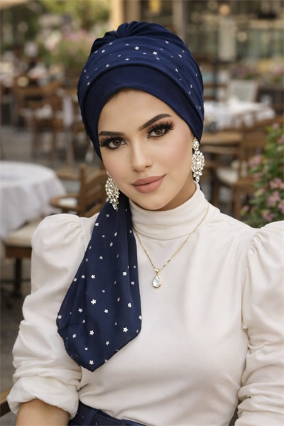 Lacivert Yıldız Fularlı Bone-40602