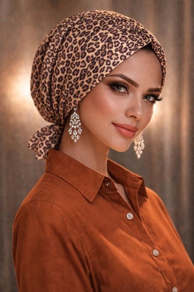 Leopar Desenli Tokalı Bone