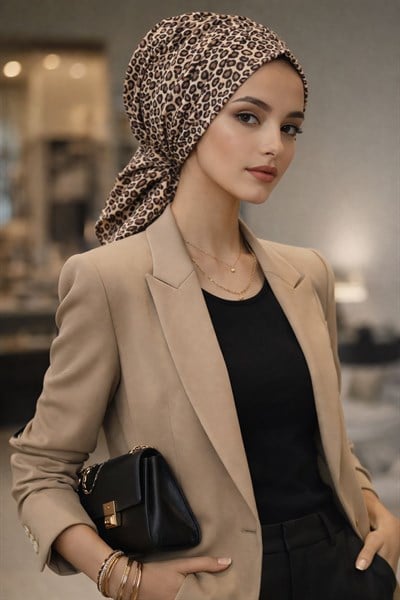 Leopar Desenli Tokalı Bone