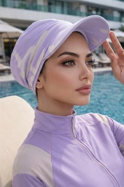 Lila Beyaz Havuz - Deniz Şapkası / Mayo Üstüne Kullanılabilir