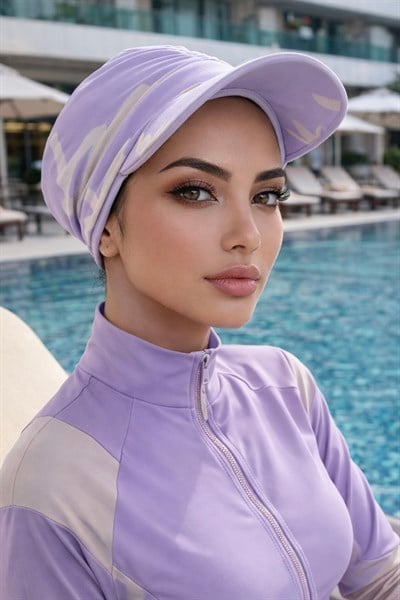 Lila Beyaz Havuz - Deniz Şapkası / Mayo Üstüne Kullanılabilir