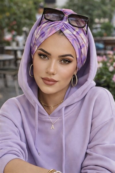 Lila Geometrik Desenli Burgu Bone