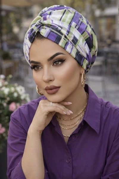 Lila Geometrik Desenli Burgu Bone